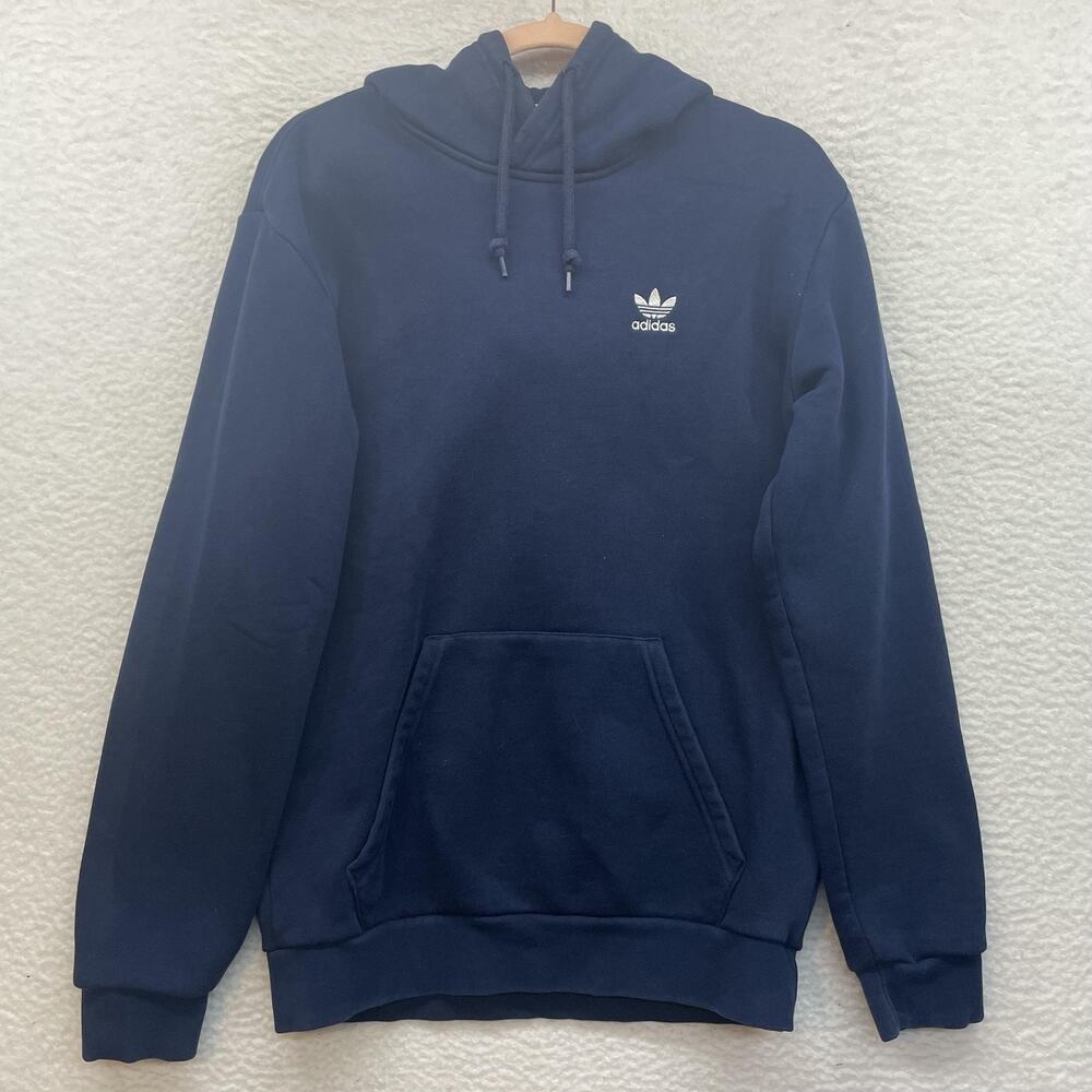 Adidas Hoodie Mens Small Blue White Trefoil Originals Kangaroo Pocket Sweatshirt